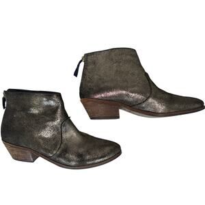 Boden Metallic Gold Leather Ankle Boots Booties Womens 40 US 9.5 Stacked Heel